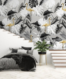Behangexpresse Light & Dark  Fotobehang INK7326 Flamingo Leaf