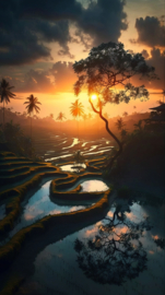 Erismann Zooom One Fotobehang 2531N-81 Ricefields by Night/Rijstvelden bij nacht