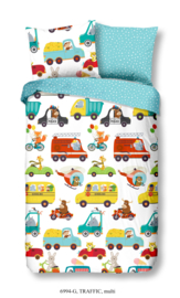 Muller Textiles Dekbedovertrek 6994 Traffic Multi/Verkeer/Voertuigen/Kinderkamer 1 persoons