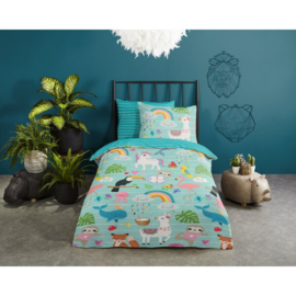 Muller Textiles Dekbedovertrek 32018-G Festen Aqua/Tropical/Dieren