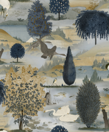 Dutch Wallcoverings Xanadu Behang 91532 Tundra Navy Ochre/Zwanen/Natuur