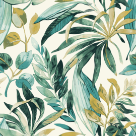 Dutch Karuna Behang A71201 Inky Palms wit/groen/Palmbladeren