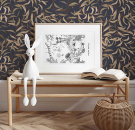 Annet Weelink Behang 8945004824417 Lola Leaves Navy/Bladeren