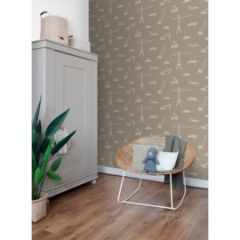 Esta Home Nieuw Behang 139970 Voertuigen Taupe/Kinderkamer