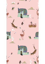 Kek Amsterdam Fotobehang Forest Animals WP-100 Pink/Dieren