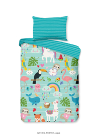 Muller Textiles Dekbedovertrek 32018-G Festen Aqua/Tropical/Dieren