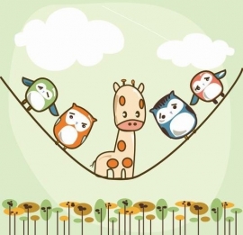 Noordwand  Little Ones Behang 416053 Verticale rope/Giraf/Touw/Wolken/Uilen/Kinderkamer Fotobehang