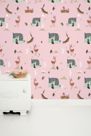 Forest Animals Roze Fotobehang  WP 100 - Kek Amsterdam -