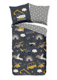 Muller Textiles Dekbedovertrek 32086 Rush Grey/Voertuigen/Good-Morning Kids
