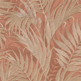 Dutch Wallcoverings Grace Behang GR322106 Tropical Palm Leaf Brown Gold/Tropisch/Bladeren