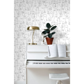 Esta Home Bloom Behang 139145 Line Art/Gezichten/Zwart/Wit