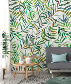Behangexpresse/Spits  Colorful Fotobehang INK7309 Big leaves wall/Bladeren