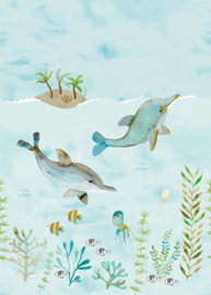 Dutch Wallcoverings Sam & Luca Fotobehang INK8070 Splashing Dolphins Blue