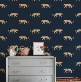 Annet Weelink Behang 8785280858344 Leopard Navy/Luipaard/Dieren