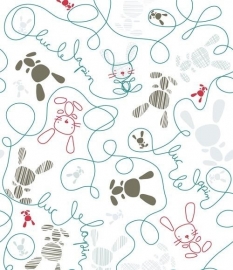 Noordwand  Little Ones Behang 415083 Doodle Scribble/Tekst/Dieren/Peuter/Kleuter Fotobehang