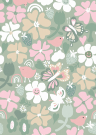 Dutch Wallcoverings sam & Luca Fotobehang INK8078 Boho Flower Soft Green/Bloemen