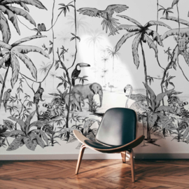 Annet Weelink Design Fotobehang 8785280858078 Jungle Black/White/Dieren