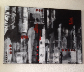 Schilderij  1  Kunst/Abstract/Modern/Vintage/Zwart/Rood