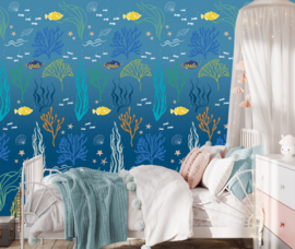 Dutch Wallcoverings Sam & Luca Fotobehang INK8022 Whale Magic Coral Blue