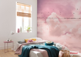 Komar Pure P017-VD4 Cloud Wire/Wolken/Vogels/Roze Fotobehang Noordwand