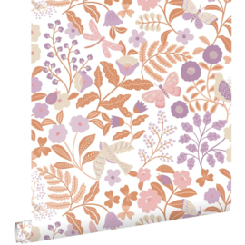 Esta Home Pom Pom Pie Behang 131392 Bloemen en vogels paars terra