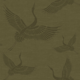 Origin Natural Fabrics Behang 351-347758 Cranes/Kraanvogels/Vogels/Japan/Dieren