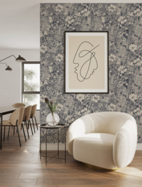 Annet Weelink Behang 8785280858474 Amelia Flower Navy/Bloemen