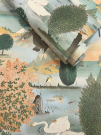 Dutch Wallcoverings Xanadu Behang 91531 Tundra Orange Green/Zwanen/Natuur