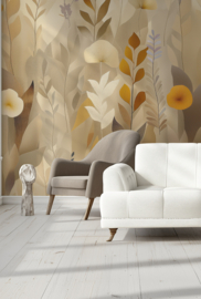 Nature Refined Select.D Fotobehang TD4307 Lucia Ocre Natural Grey/Bloemen en Bladeren