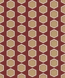 Rasch Sensai Behang 297859 Hanikamu Capsicum Red & Gold/Hexagon