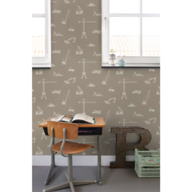 Esta Home Nieuw Behang 139970 Voertuigen Taupe/Kinderkamer