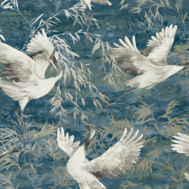 Dutch Wallcoverings Patagonia Behang 36103 Sarus Teal/Vogels/Kraanvogel