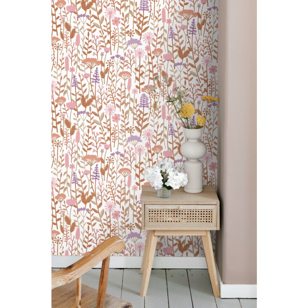 Esta Home Nieuw Behang 131553 Veldbloemen Terracotta Paars Roze