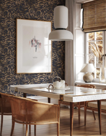Annet Weelink Behang 8945004824417 Lola Leaves Navy/Bladeren