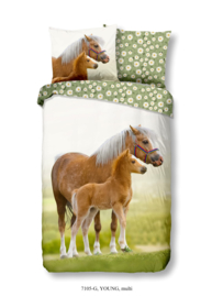 Dekbedovertrek Muller Textiles 7105 Young Green/Dieren/Paarden/1 persoons