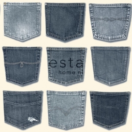 Esta Home Denim & Co Behang 137739 Jeans Pocket Light Blue/Spijkerbroek