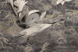 Dutch Wallcoverings Patagonia Behang 36104 Sarus Charcoal/Vogels/Kraanvogel