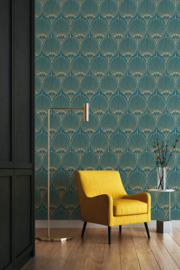 Dutch Wallcoverings Asperia Behang A54902 Nile Palm Blue/Art Deco