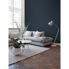 Esta Home Bloom Behang 139309 Visgraat/Donkerblauw en Goud