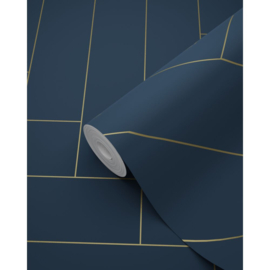 Esta Home Bloom Behang 139309 Visgraat/Donkerblauw en Goud