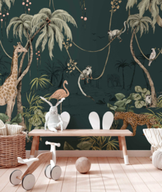 Annet Weelink Design Fotobehang 8785280858405 Jungle Jazz Dark Teal/Dieren