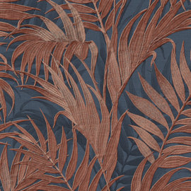 Dutch Wallcoverings Grace Behang GR322109 Tropical Palm Leaf Blue/Copper