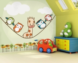 Noordwand  Little Ones Behang 416053 Verticale rope/Giraf/Touw/Wolken/Uilen/Kinderkamer Fotobehang