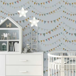 Hohenberger Great Kids Behang 26824 Garland Light Blue/Vlaggenlijn