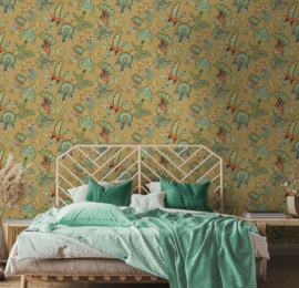 Dutch Wallcoverings Xanadu Behang 91491 Zari Ochre/Bloemen/Dieren/Tijger