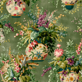 Dutch Wallcoverings Xanadu Behang 91523 Rivara Khaki/Bloemen