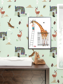 Kek Amsterdam Forest Animals Green Fotobehang WP-101 Groen/Dieren/Kinderkamer Behang