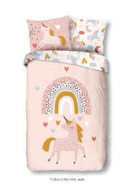 Muller Textiles Dekbedovertrek 7126-G Unilove Multi/Eenhoorn/Regenboog/Hartjes