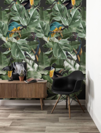 Kek Amsterdam Botanical Birds Black 2D Fotobehang WP-579 Bladeren