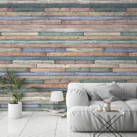 Dutch Wallcoverings One Roll One Life Behang A42401 Colored Wood/Hout/Planken/Horizontaal/Multi